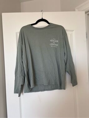 H&M Long-Sleeve Tee in Sage Green with Chest Print